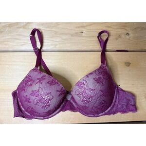 Victorias Secret 38B Biofit Unlined Full Coverage Bra Maroon Nude Lace Underwire